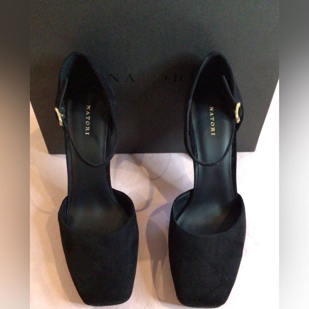 NEW Natori black suede pumps save ankle strap platform pumps size 8